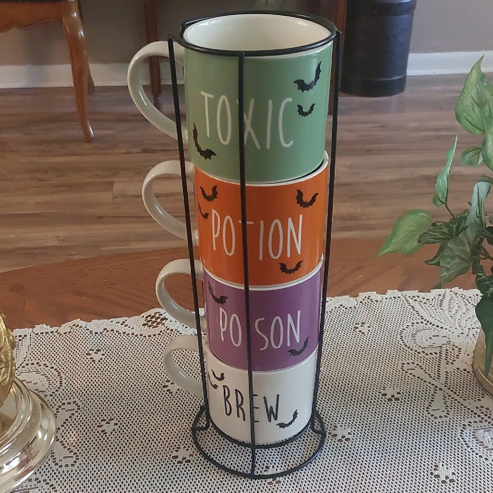 Coco + Lola Halloween Witchy Theme Stackable Mug Set Of 4 With Holder
